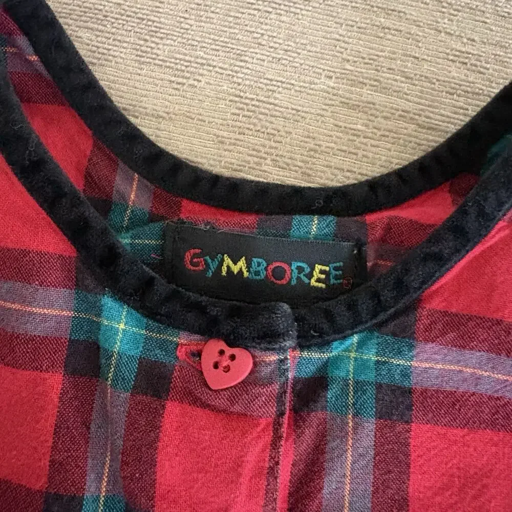 Vintage Gymboree Plaid Puppy Holiday 1997 Red Tartan Overall Romper INFANT Girl